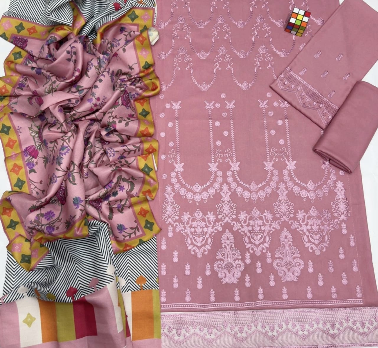 RUHZAAR dhanak embroidered unstitced 3pc✓