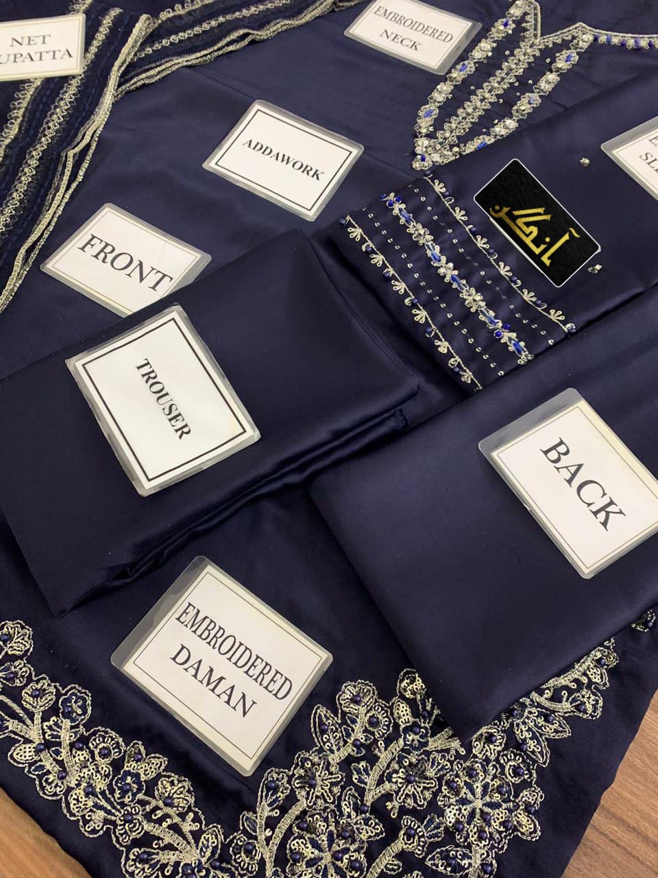 RUHZAAR shamooz silk embroidered hand embellished unstitched 3pc✓