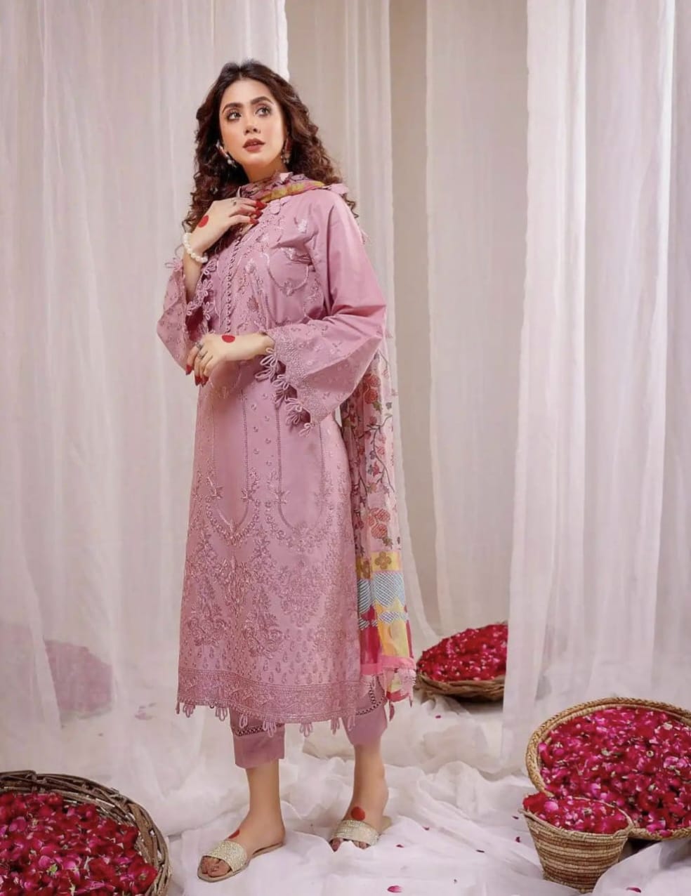 RUHZAAR dhanak embroidered unstitced 3pc✓