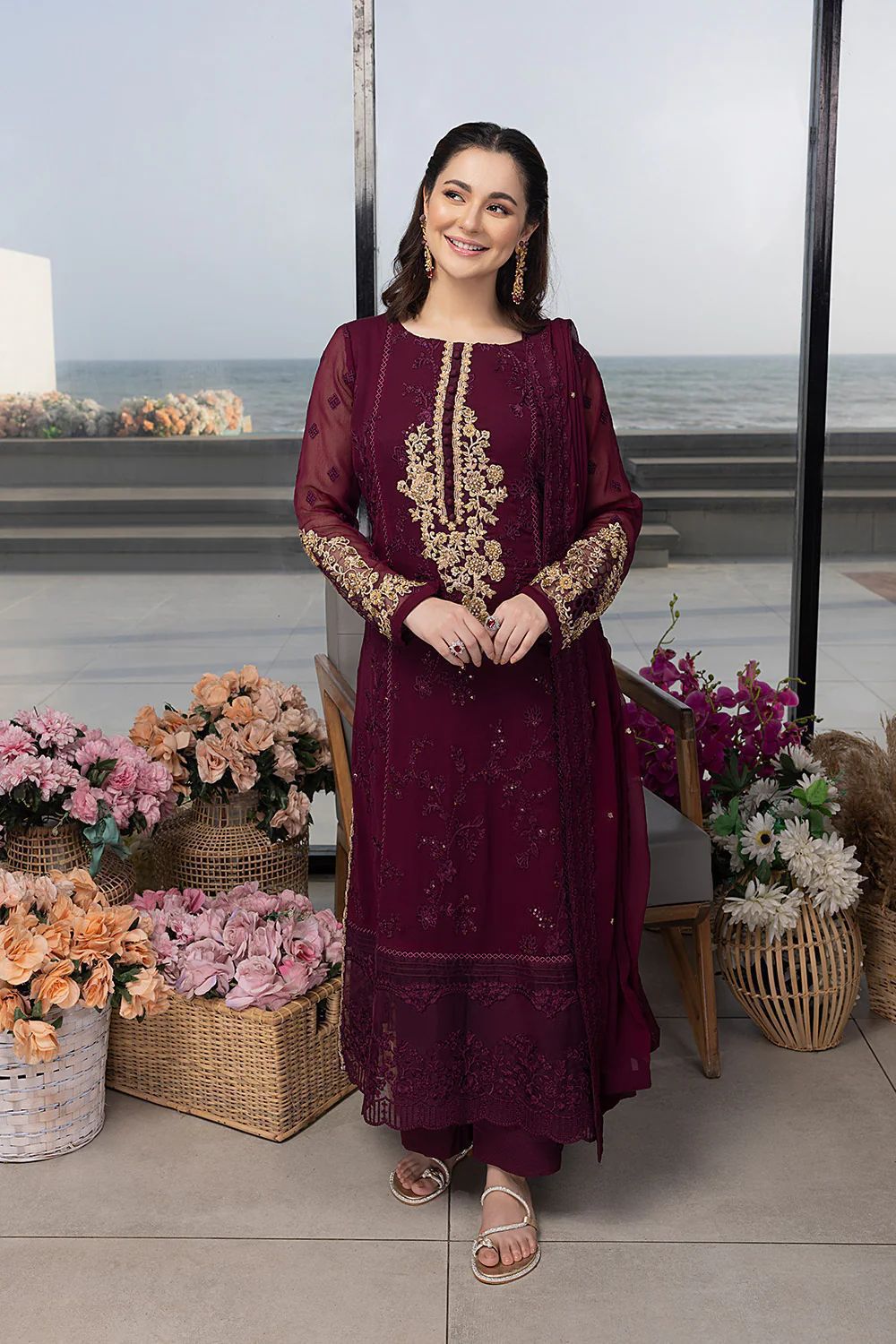 RUHZAAR chiffon embroidered luxury unstiched 3pc✓