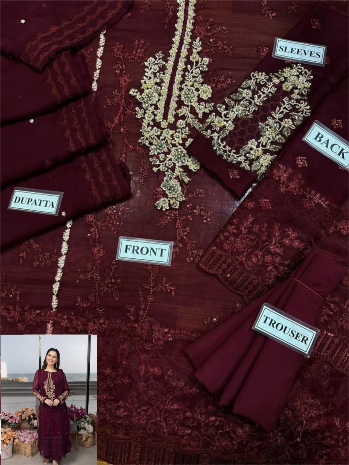 RUHZAAR chiffon embroidered luxury unstiched 3pc✓