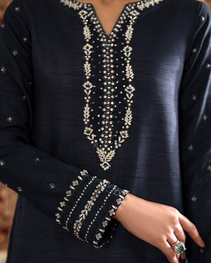 RUHZAAR shamooz silk embroidered hand embellished unstitched 3pc✓