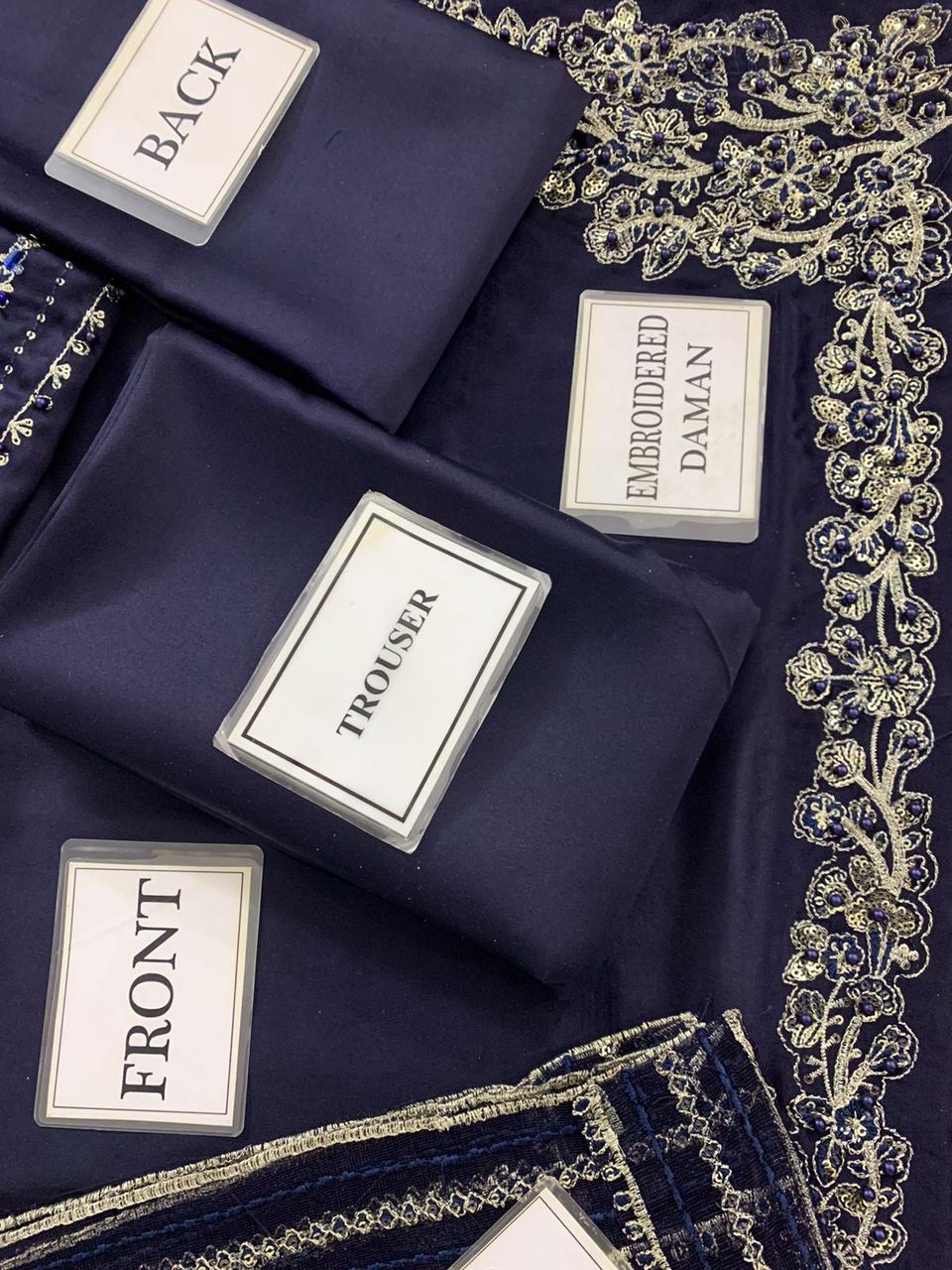 RUHZAAR shamooz silk embroidered hand embellished unstitched 3pc✓