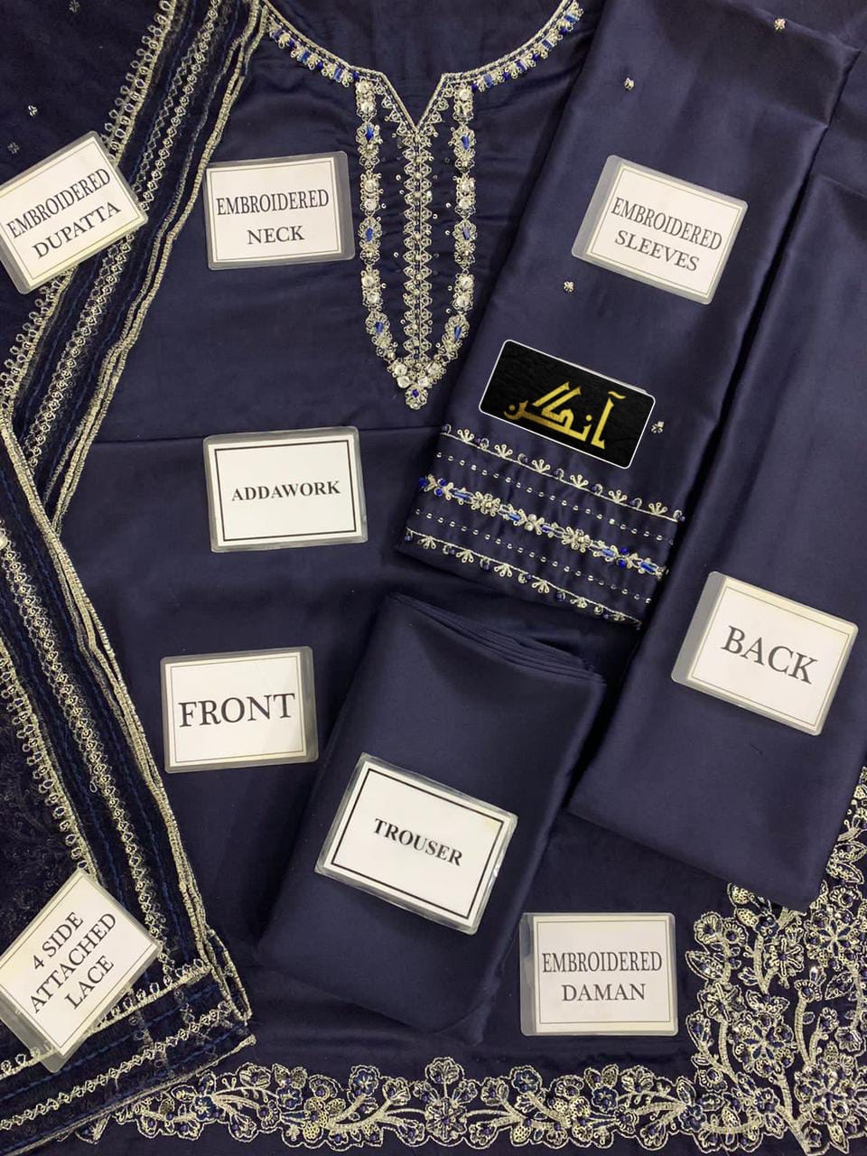 RUHZAAR shamooz silk embroidered hand embellished unstitched 3pc✓